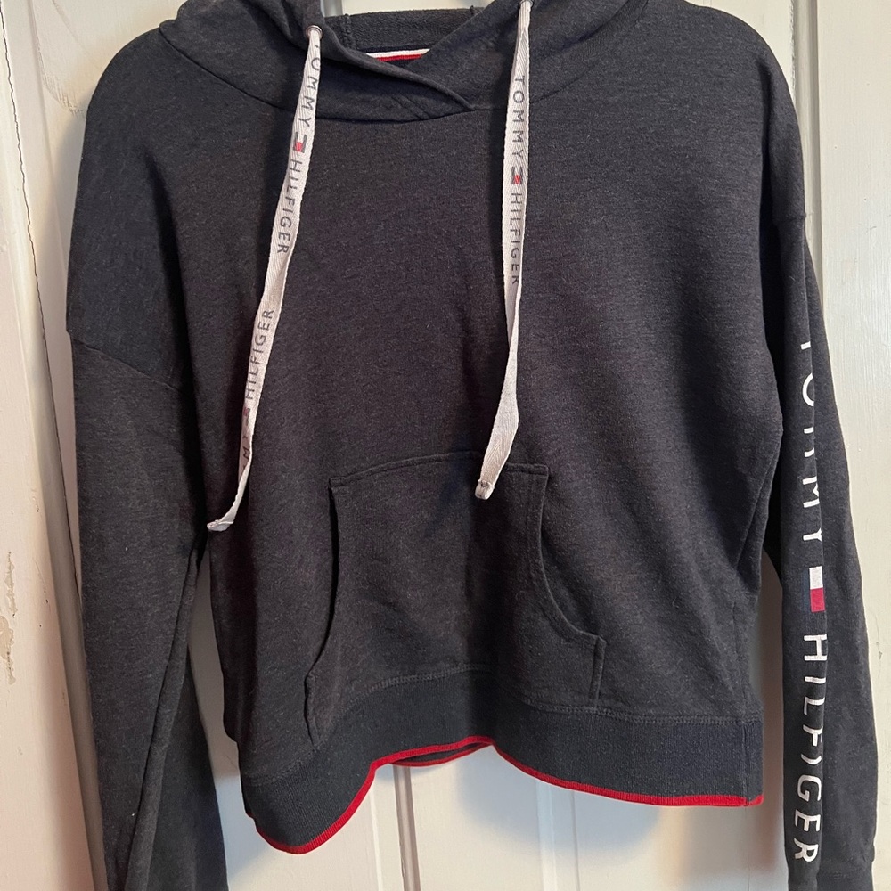 BLUE/GREY TOMMY HILFIGER HOODIE WITH RED TRIM - Sz. M